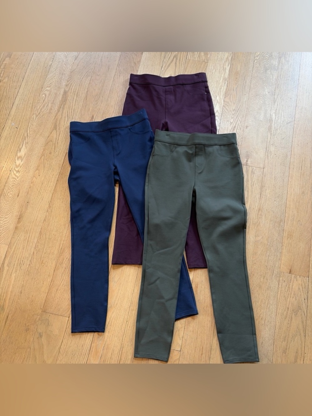 Lot Of 3 SPANX Women's Perfect Pant Ankle Back Pockets Purple Green Blue M